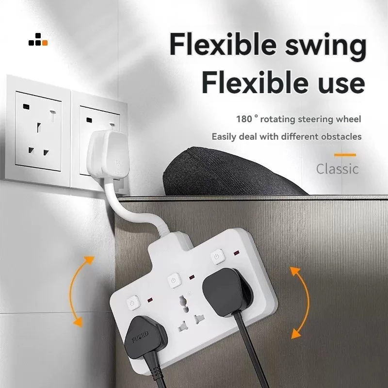 Universal British-Plug Multi-Outlet Extension Socket with Swivel Head ...