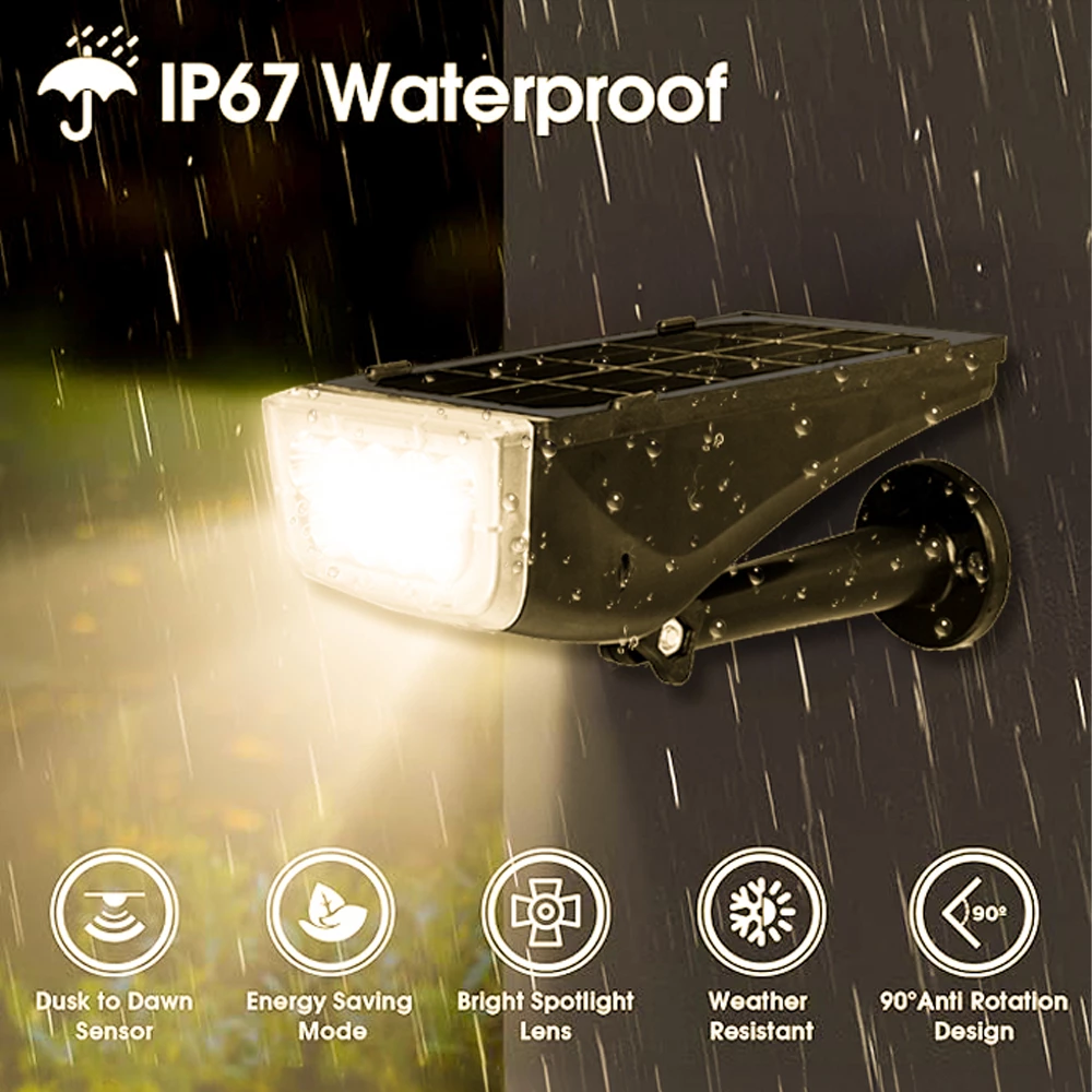 Solar Wall & Garden Spotlight - 3000K Warm White LED, IP67 Waterproof ...