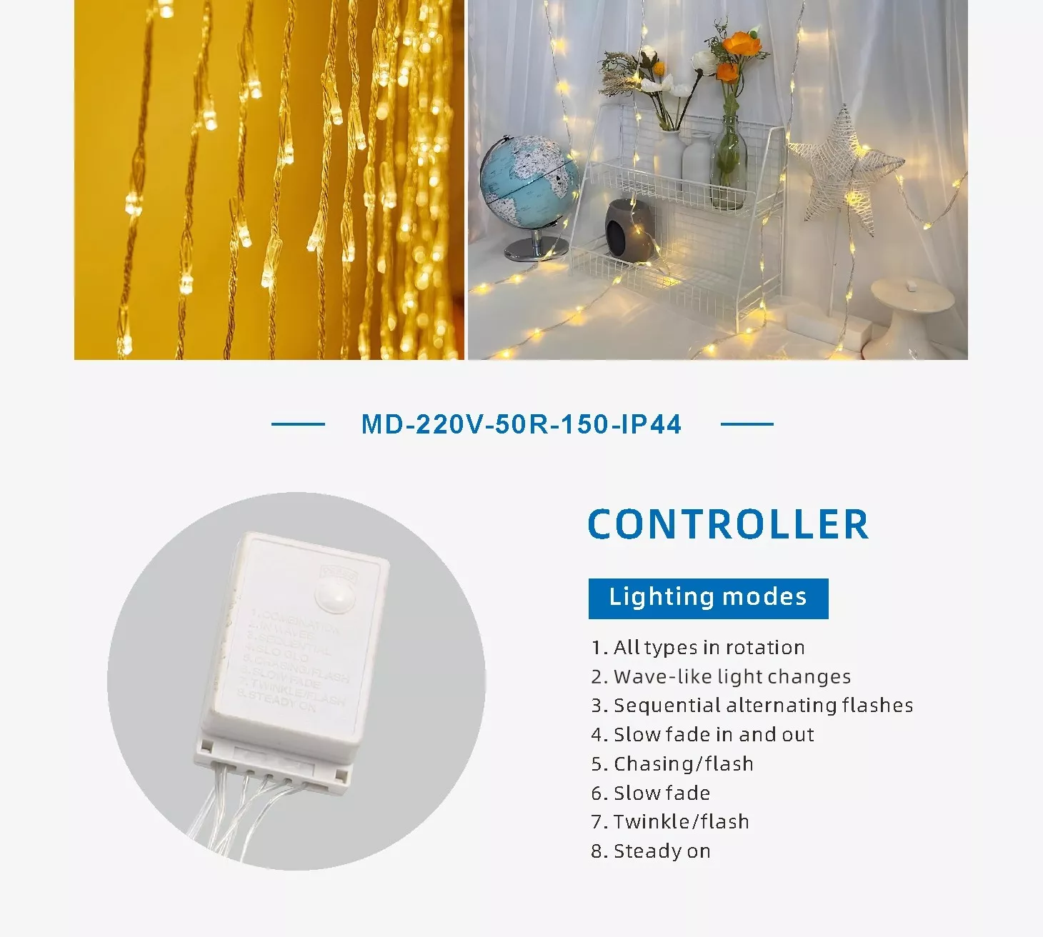 Picture of 3x2Meter LED Curtain String Lights – 8 Lighting Modes