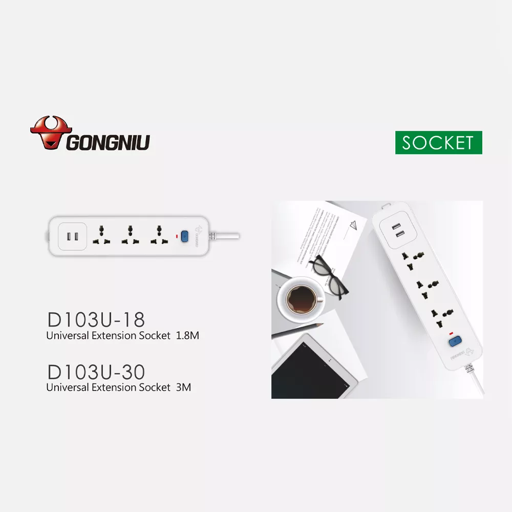 Picture of GONGNIU Universal Extension Socket Power Strip (3M / 5M) – 3 Outlets + 2 USB Ports, Overload Protection, Fire-Resistant Design & Safety Lock
