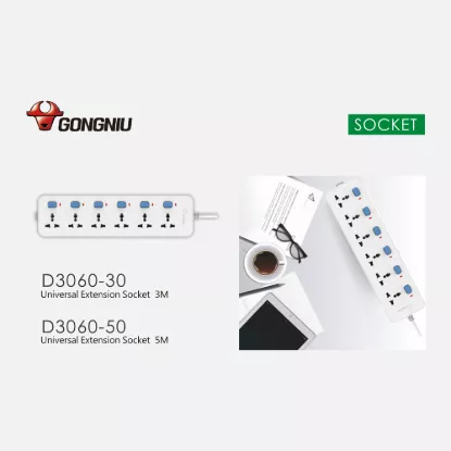 Top view of Gongniu D3060 power strip with 6 universal sockets