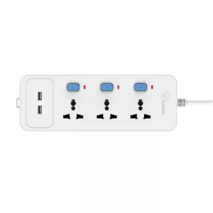 Picture of GONGNIU D303U Universal Extension Socket 3 Outlets + 2 USB Ports with 1.8M  to 3M Wire — Individual Switches, Overload Protection, Fire-Resistant Power Strip