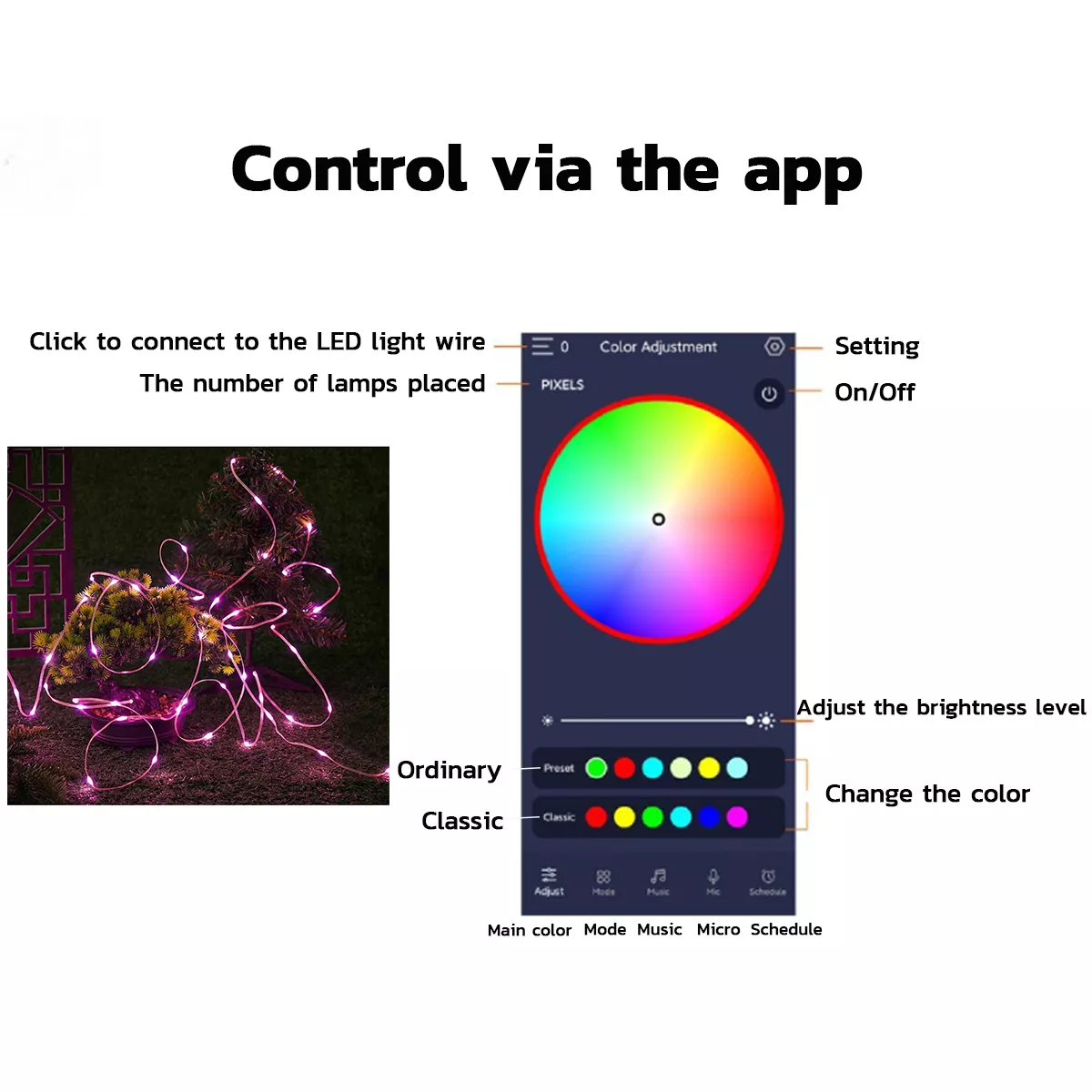 Smartphone app interface for controlling RGB LED light settings and colors