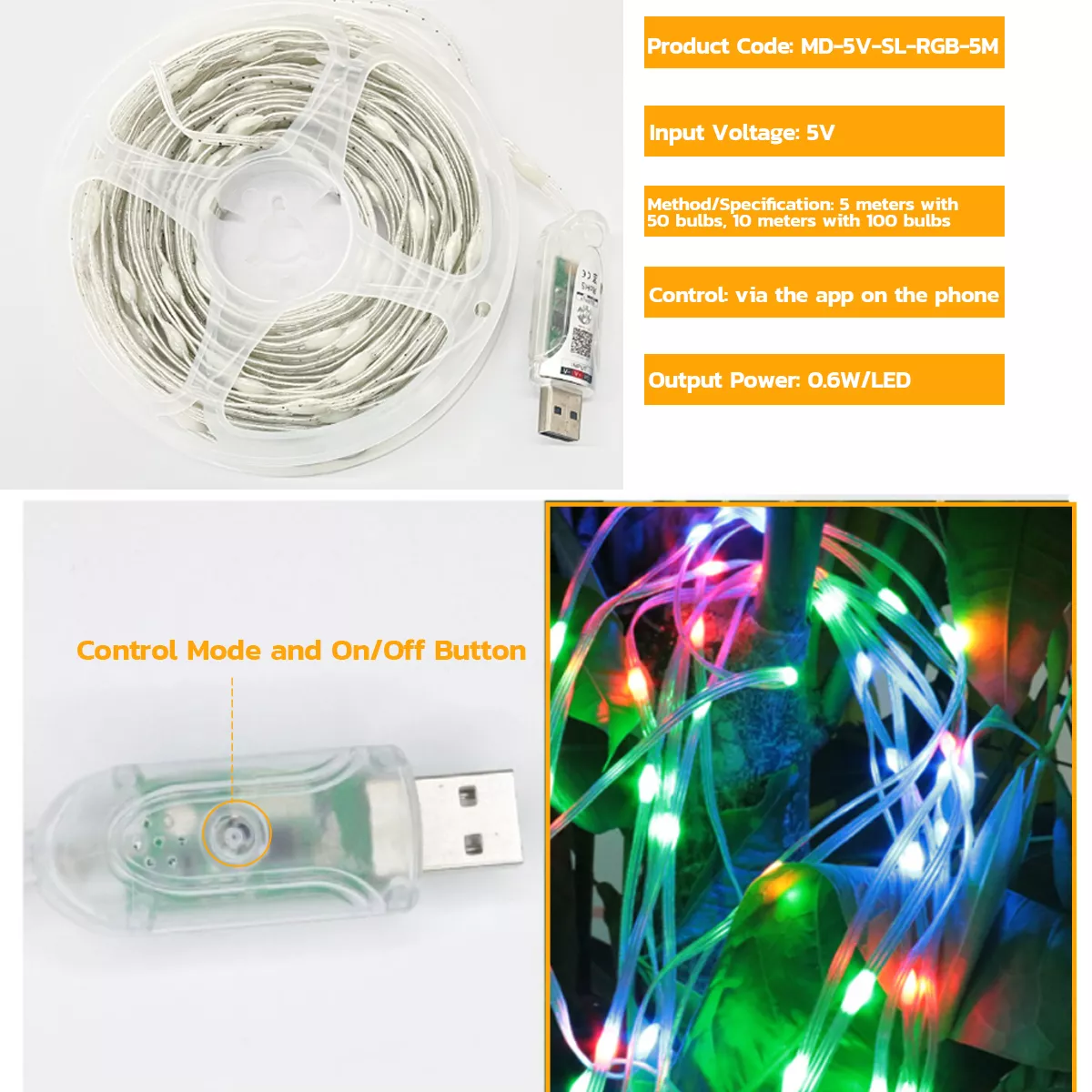 Remote control functions for RGB LED string lights – brightness, color, and mode settings