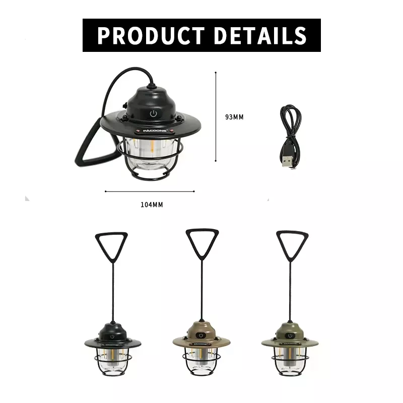Picture of Retro Portable Camping Lantern – USB Rechargeable Vintage Hanging Lamp