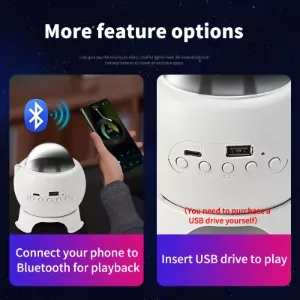 Bluetooth connection and USB flash drive functionality shown on MODI star lamp (white).