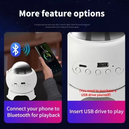 Bluetooth connection and USB flash drive functionality shown on MODI star lamp (white).