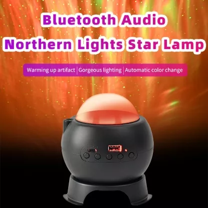 MODI Bluetooth aurora star projector lighting up a cozy bedroom in red tones.