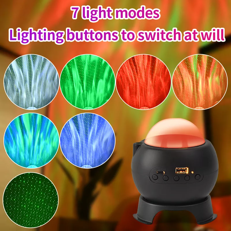 MODI star projector lamp with multicolor aurora effects and Bluetooth/USB playback options.