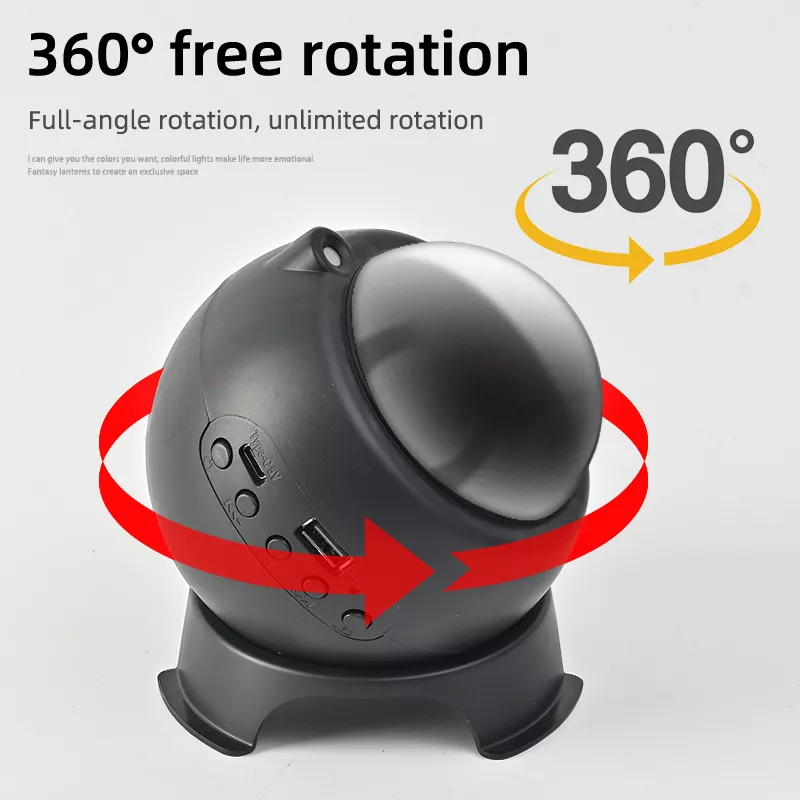 360-degree rotating galaxy projector lamp with USB and control buttons – black model.