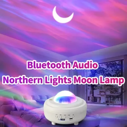 Bluetooth Audio Northern Lights Moon Lamp in white and black color options – compact design with USB and Type-C ports
