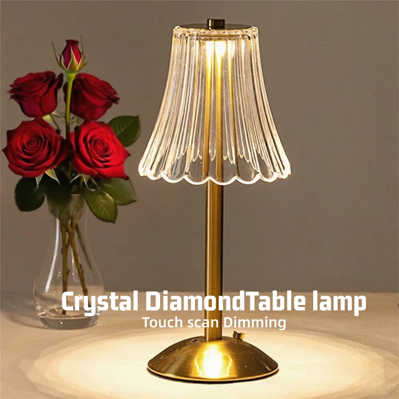 Picture of Crystal Diamond Table Lamp – Rechargeable Touch Dimming LED Lamp (Gold)