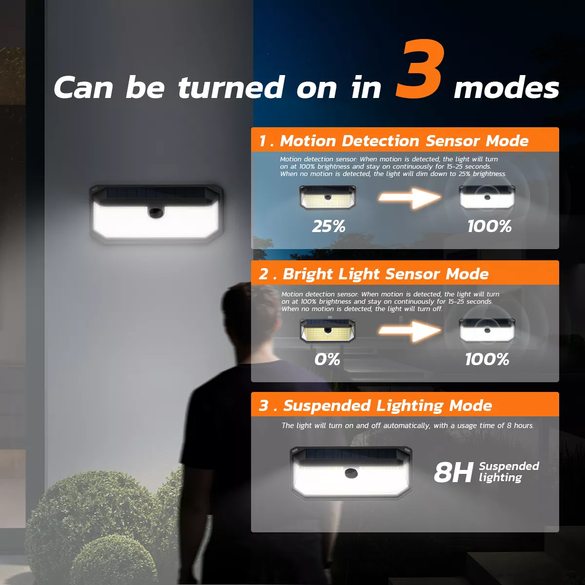 Picture of Solar Motion Sensor Wall Light 6500K | Outdoor Waterproof Security Light with PIR Sensor