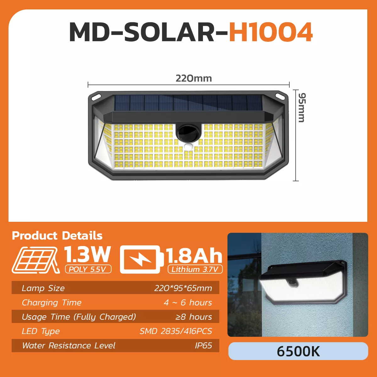 Picture of Solar Motion Sensor Wall Light 6500K | Outdoor Waterproof Security Light with PIR Sensor