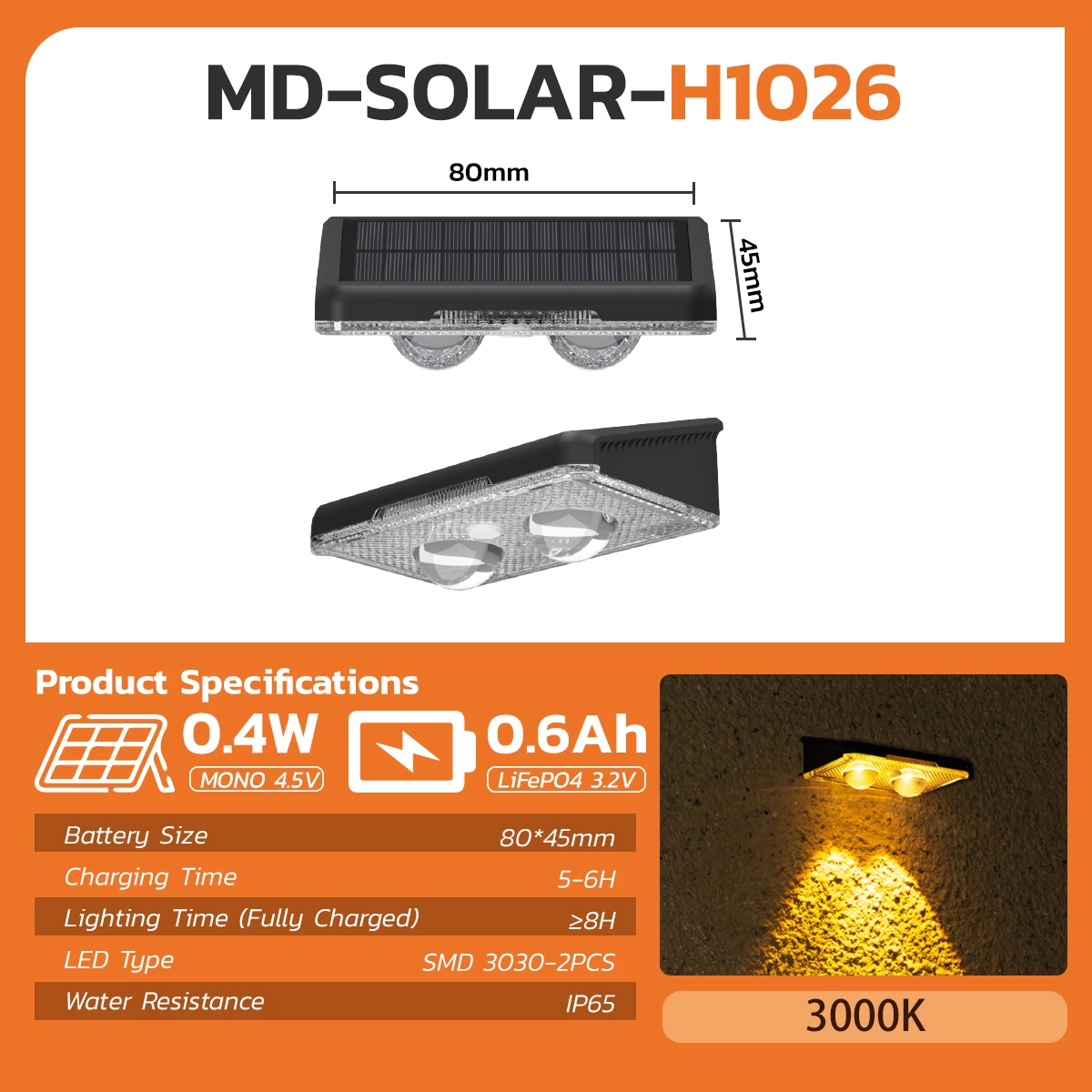 MODI solar wall light warm white 3000K installed on wall