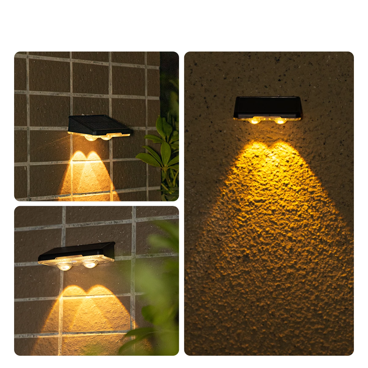 Solar wall light mounted on outdoor tile wall