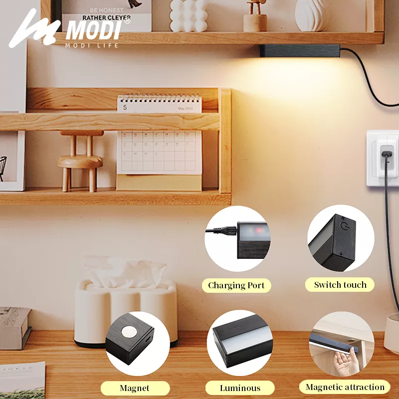 Picture of Rechargeable LED Magnetic Night Light – Touch Sensor Under Cabinet Lamp 5500K USB Desk/Wall Light