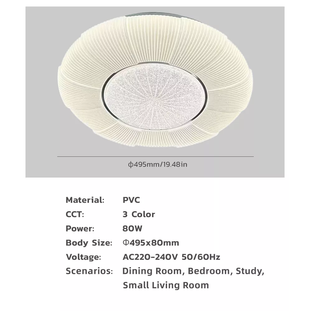 Dimensions and specifications of the 80W PVC LED ceiling light