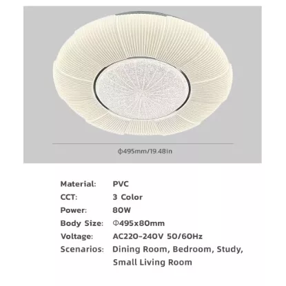 Dimensions and specifications of the 80W PVC LED ceiling light