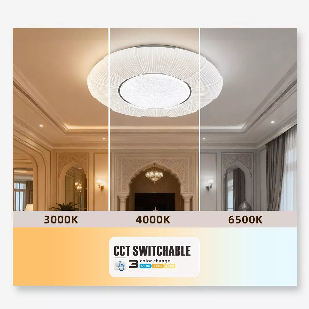 CCT switchable function showing 3000K, 4000K, and 6500K lighting options
