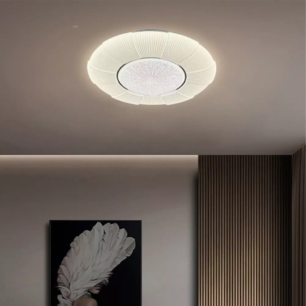 Elegant PVC ceiling light in a neutral-toned modern room