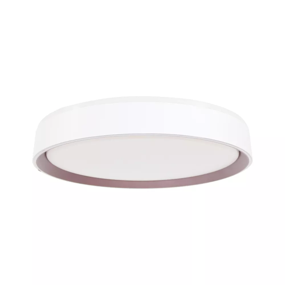 Isolated product view of white and rose gold round ceiling light