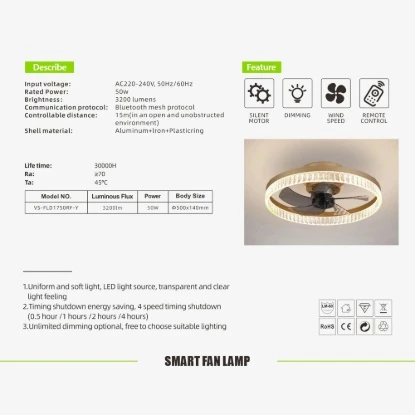 Picture of Crystal LED Ceiling Fan Light – Invisible Blade Chandelier Fan with Remote