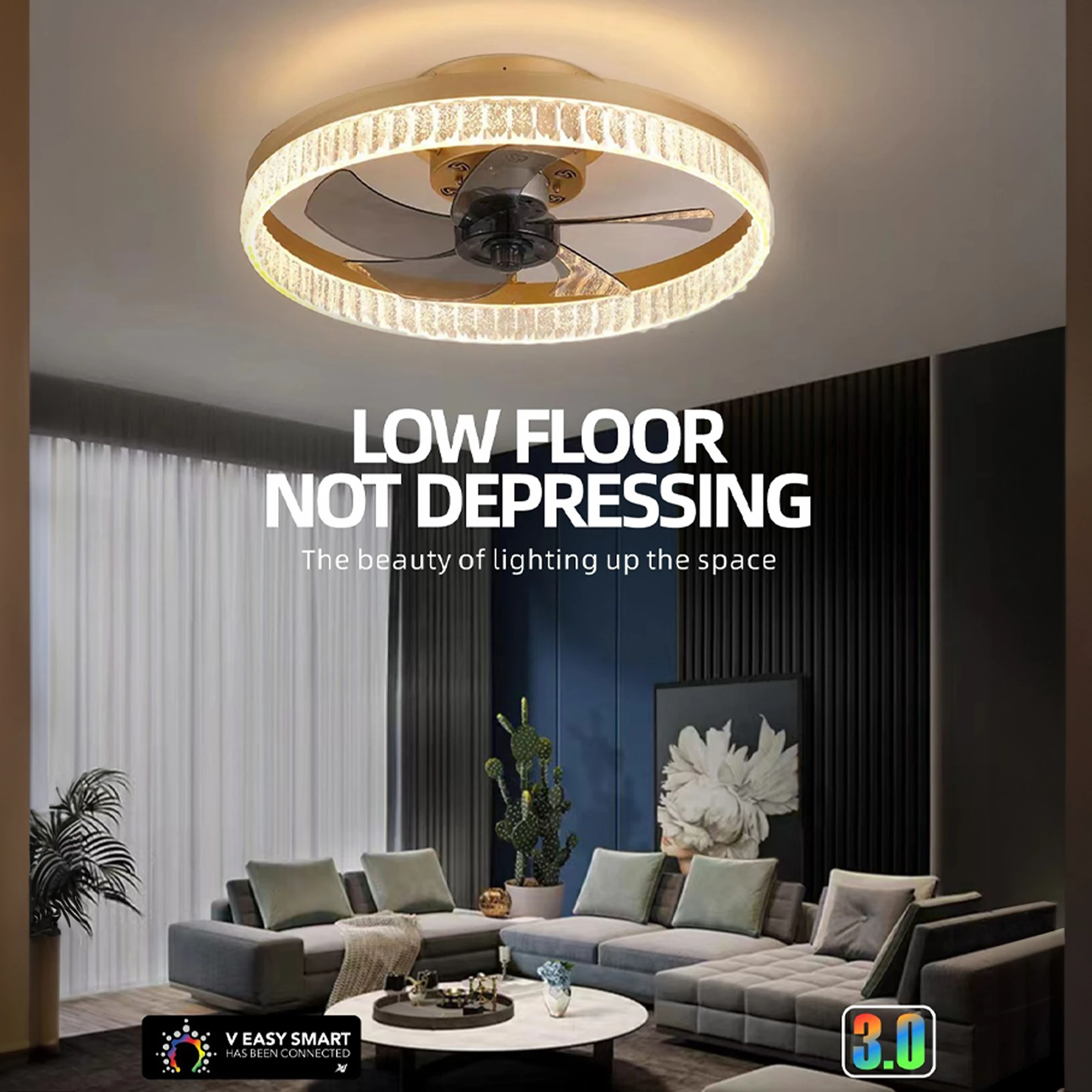 Picture of Crystal LED Ceiling Fan Light – Invisible Blade Chandelier Fan with Remote