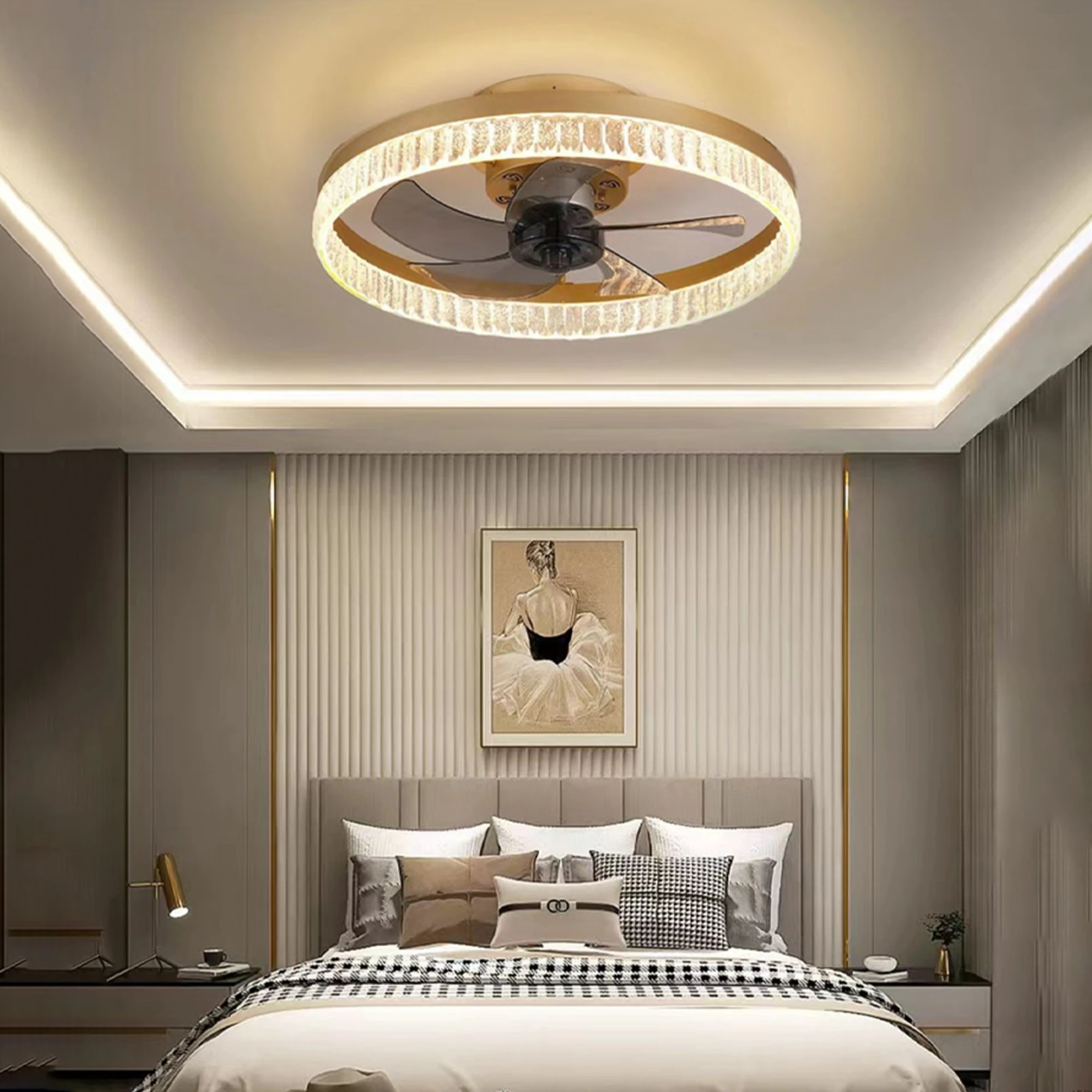 Picture of Crystal LED Ceiling Fan Light – Invisible Blade Chandelier Fan with Remote