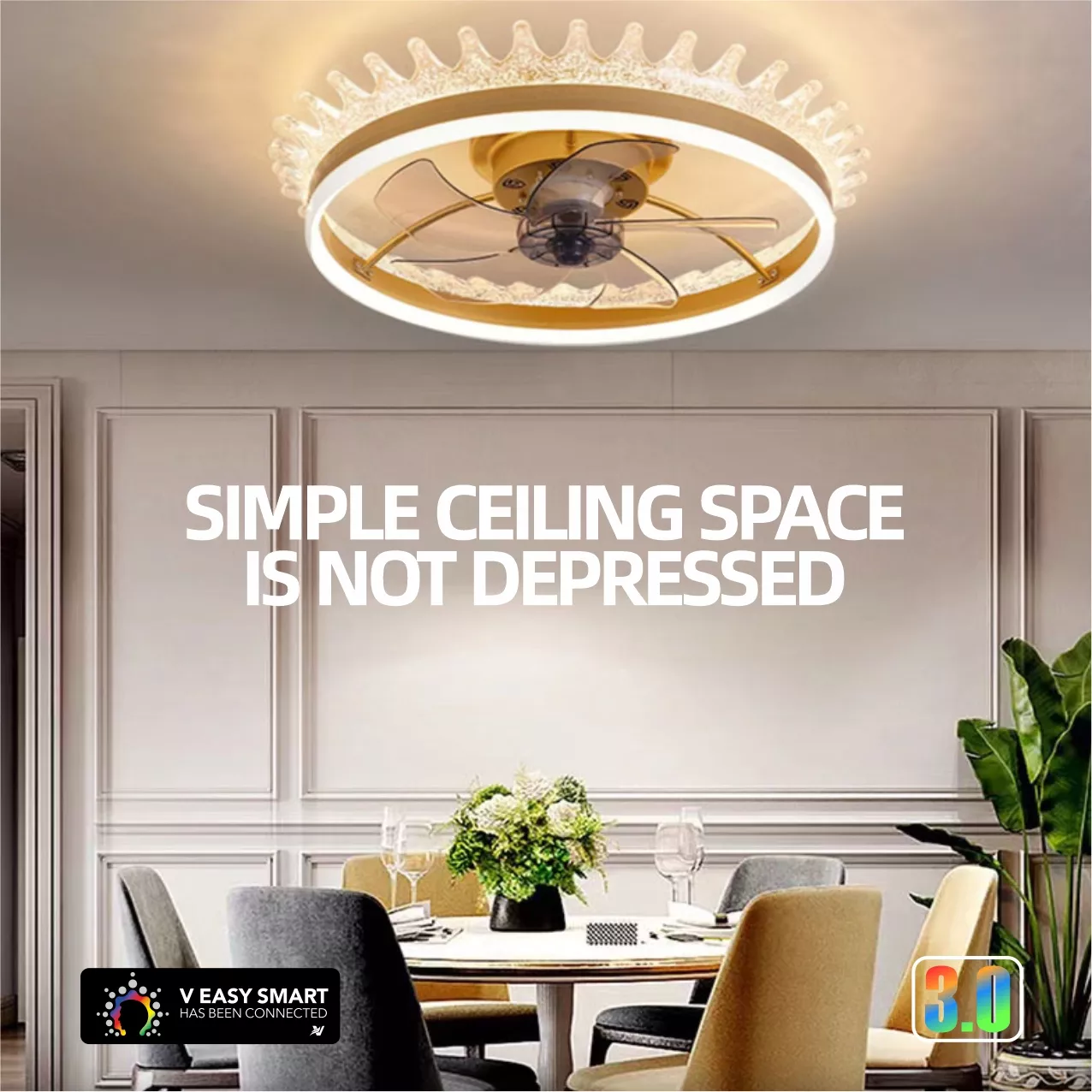 Elegant crystal fan light with modern ceiling design and remote control feature