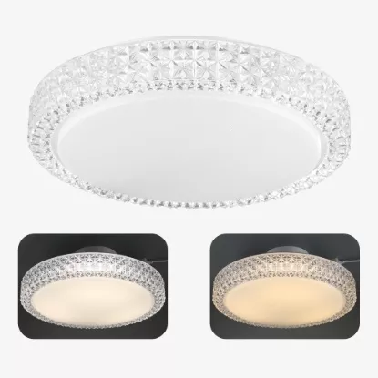 Crystal round LED ceiling light with a clear acrylic geometric edge – flush mount design