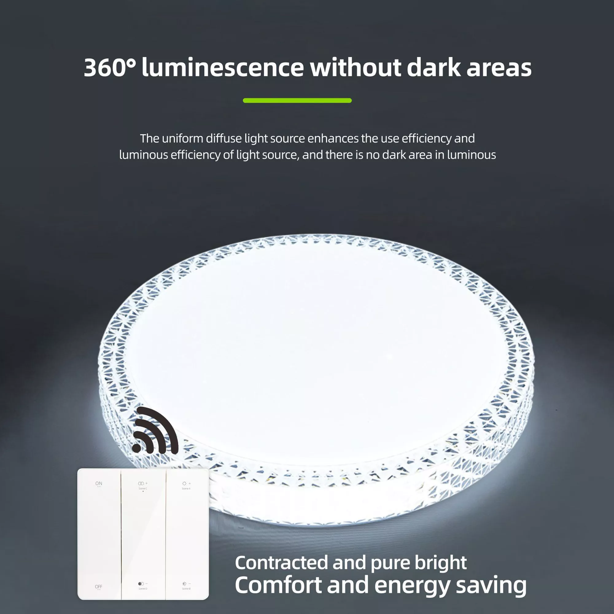 360-degree luminous LED ceiling light – bright and uniform illumination with no dark areas