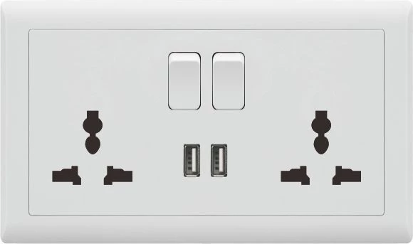 Picture of Universal Wall Socket with Dual USB Ports & Switch