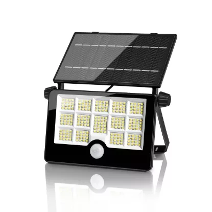 Solar-powered LED floodlight with motion sensor and large solar panel