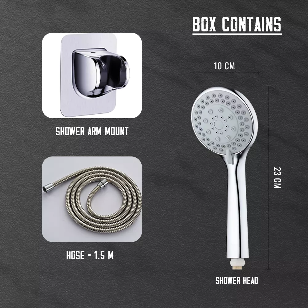 Picture of High-Pressure Anti-Clogging 5-Mode Chrome Shower Head with Hose & Wall Mount