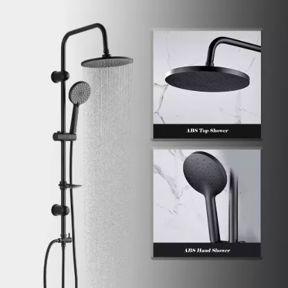 Picture of Black Rainfall Shower System | 10-Inch Overhead Shower + Handheld Shower | Wall Mounted Bathroom Shower Set