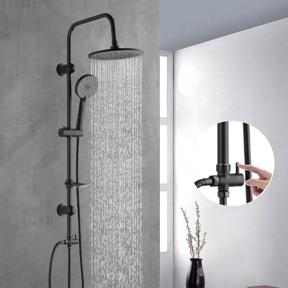 Picture of Black Rainfall Shower System | 10-Inch Overhead Shower + Handheld Shower | Wall Mounted Bathroom Shower Set