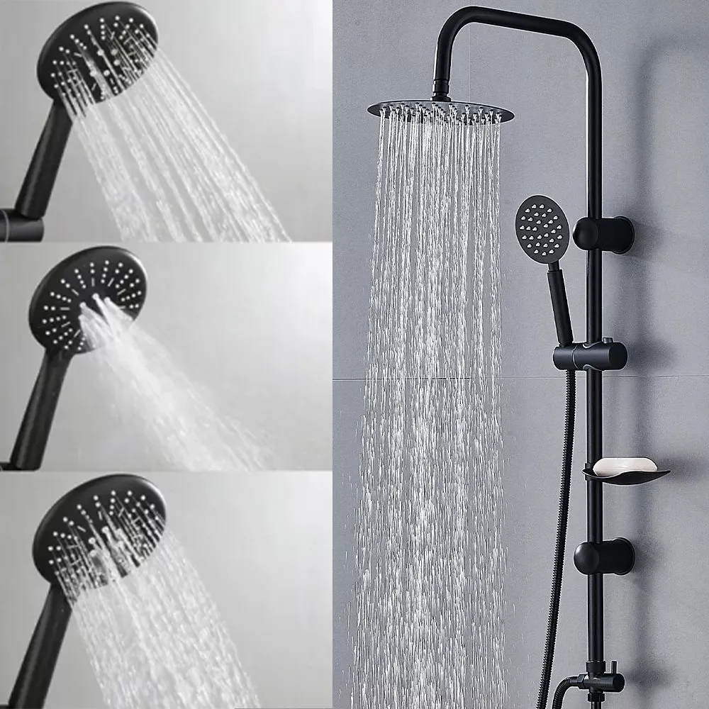 Picture of Black Rainfall Shower System | 10-Inch Overhead Shower + Handheld Shower | Wall Mounted Bathroom Shower Set