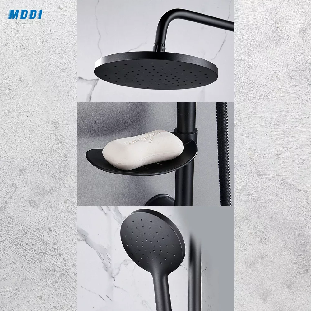 Picture of Black Rainfall Shower System | 10-Inch Overhead Shower + Handheld Shower | Wall Mounted Bathroom Shower Set