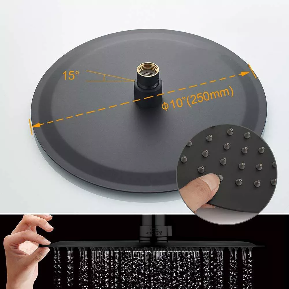 Picture of Black Rainfall Shower System | 10-Inch Overhead Shower + Handheld Shower | Wall Mounted Bathroom Shower Set