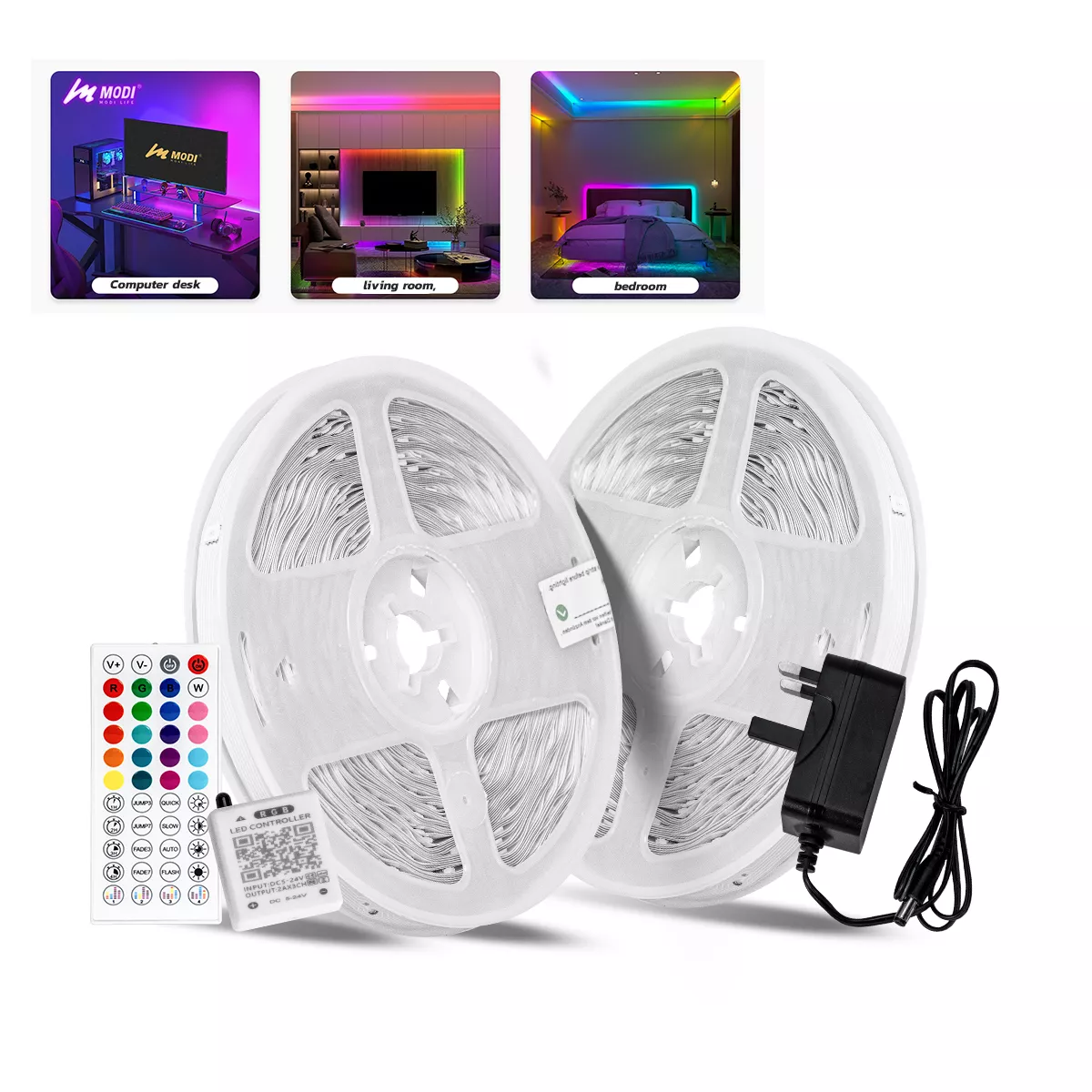 Picture of 24V RGB LED Strip Light 10M - Multi-Color Changing LED Strip with Remote