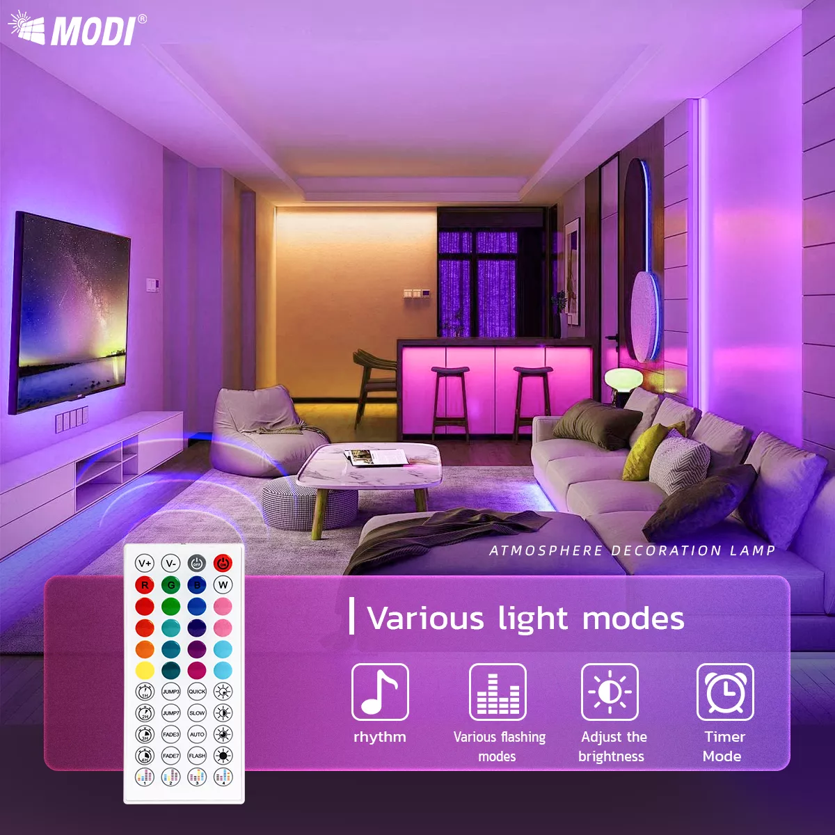 Picture of 24V RGB LED Strip Light 10M - Multi-Color Changing LED Strip with Remote