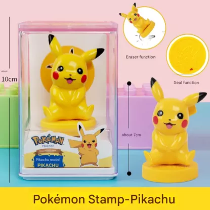 Pikachu stamp toy with detachable accessories, multifunction stationery item with eraser, seal and suction cup