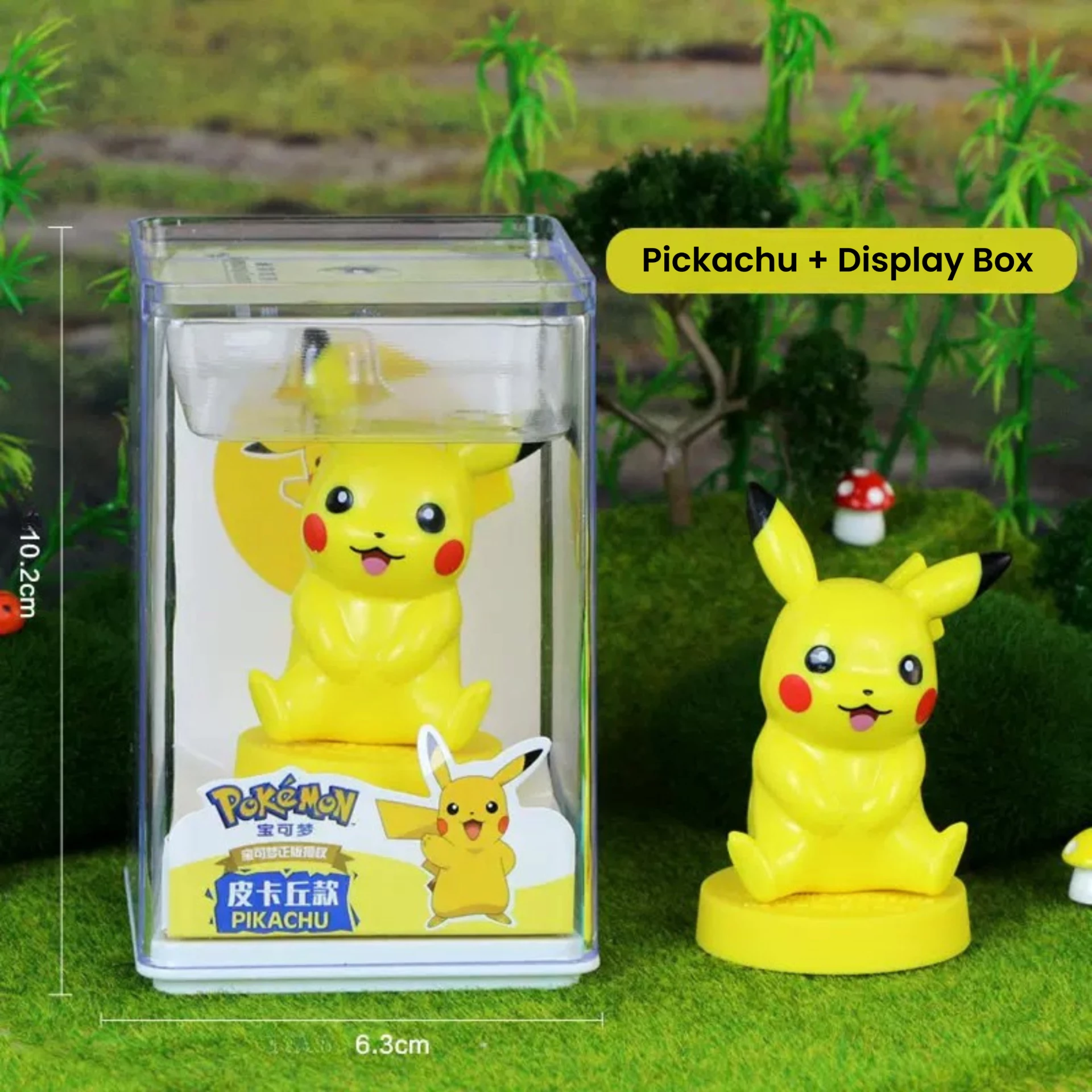 Pikachu stamp toy with transparent display box, collectible Pokémon-style figure for kids stationery and gifts