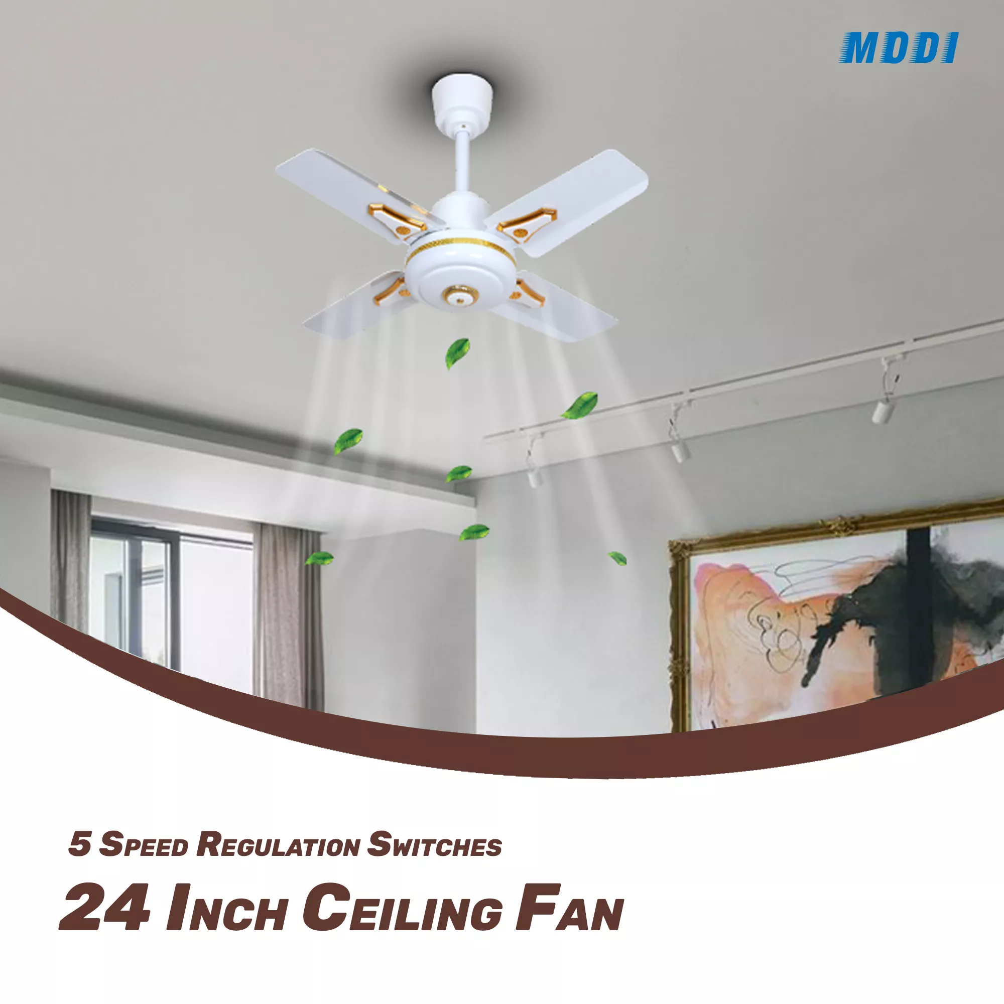 Picture of 24 Inch Ceiling Fan – 4 Blade Silent Motor | Gold Decor | High-Speed Copper Winding Fan