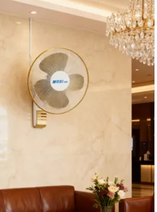 Picture of metal wall fan, 16 inch wall fan, 3-speed wall fan, gold wall fan, heavy-duty wall fan