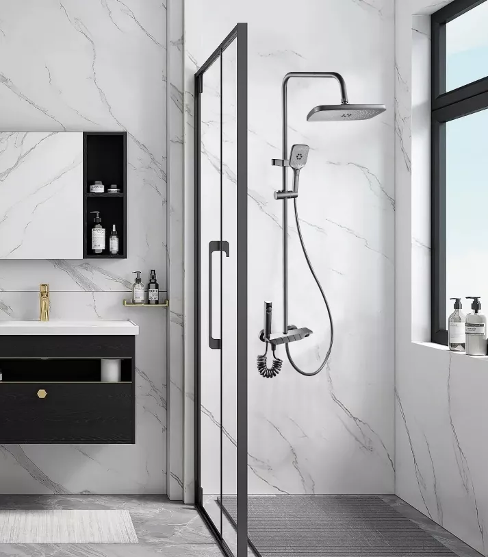 Picture of Luxury Black Shower Set with Rainfall Overhead Shower & 5-Function Hand Shower