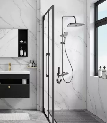 Picture of Luxury Black Shower Set with Rainfall Overhead Shower & 5-Function Hand Shower
