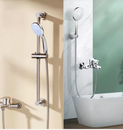 Picture of Wall Mounted Bath Mixer Tap with Hand Shower Outlet – Chrome Zinc Alloy Bathroom Faucet