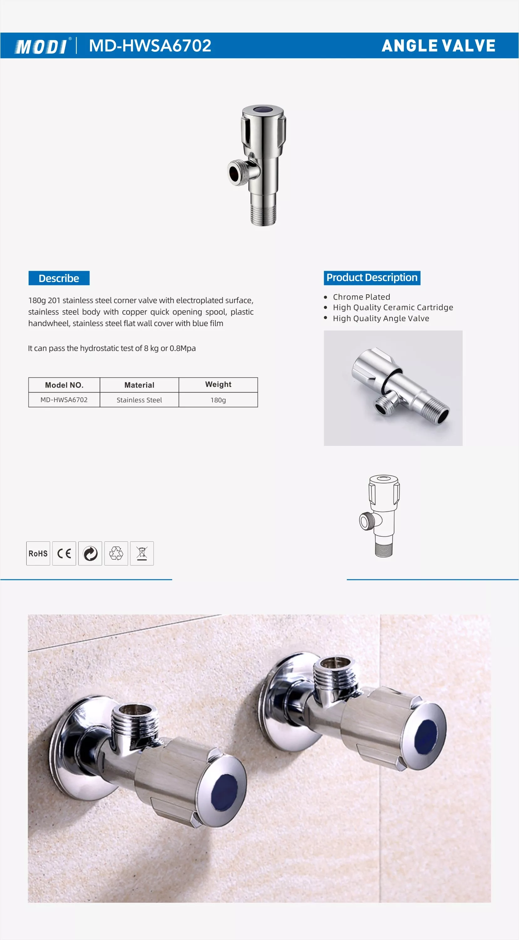 Picture of Stainless Steel Angle Valve 1/2 Inch – Chrome Plated Water Control Valve for Bathroom & Kitchen